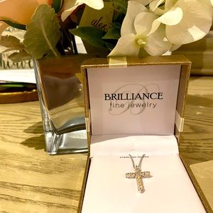 Sterling Silver Simulated Diamond Cross Pendant. New With Box .